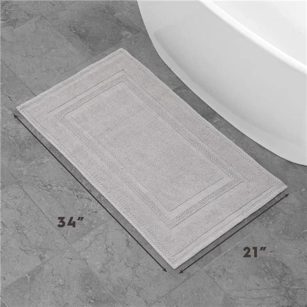 Stonewash Bath Rug Cotton Racetrack Bathroom Rug Machine Washable Light Gray